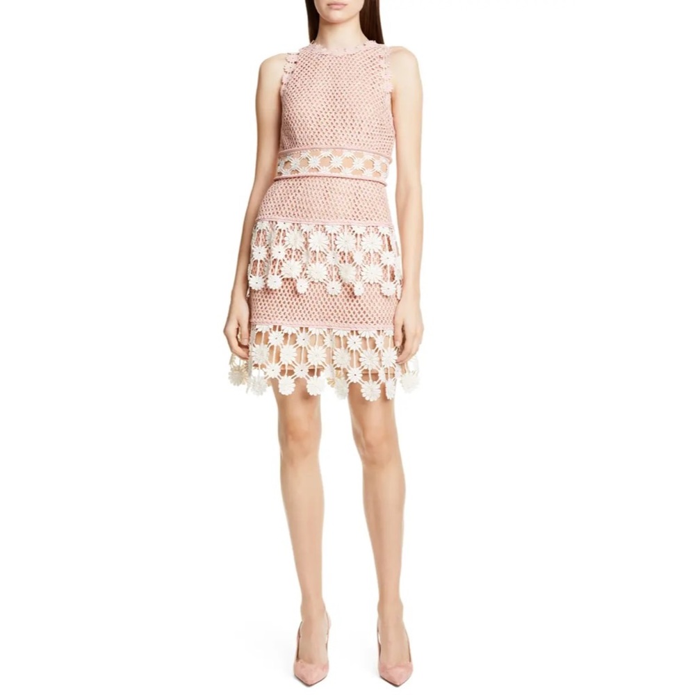 Self-Portrait 3D Floral Crochet Lace Minidress